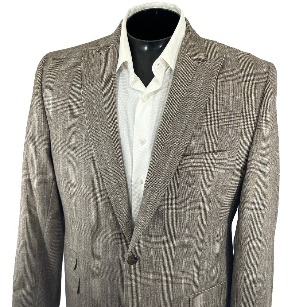Stafford Blazer Mens 44L SLIM Brown Glen Plaid Wool Double Vent Sport Coat Flaw